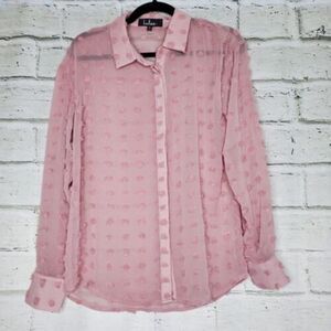 Lulus Sheer Romance Mauve Swiss Dot Long Sleeve Button Up Top Womens Small